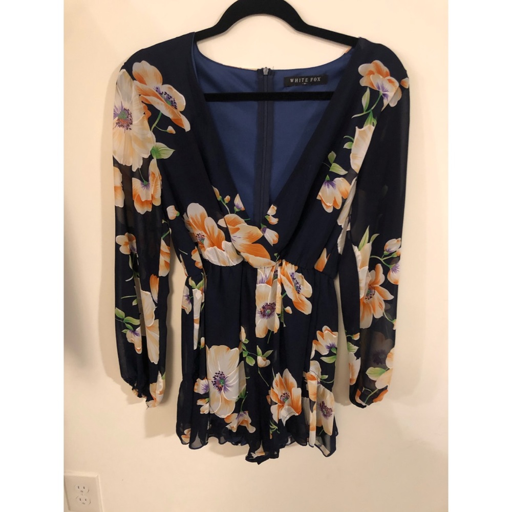 Blue floral long sleeve romper